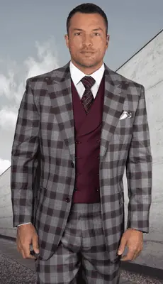 --Coming Burgundy and Gray Suit