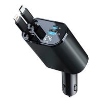 4 in 1 Retractable Car Charger, USB C Fast Charging Adapter with Lightning Cable Compatible with iPhone 16/15/14/13 Pro Max P...