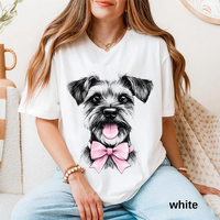 Cute Dog With Bow Cute, Comfortable shirt For Pet Lovers,Fun Graphic Design, Perfect Casual Wear With Short Sleeves