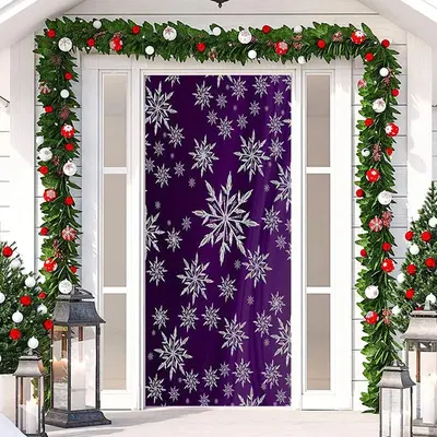Purple White Snowflakes Simple Christmas Door Cover - Aperturee