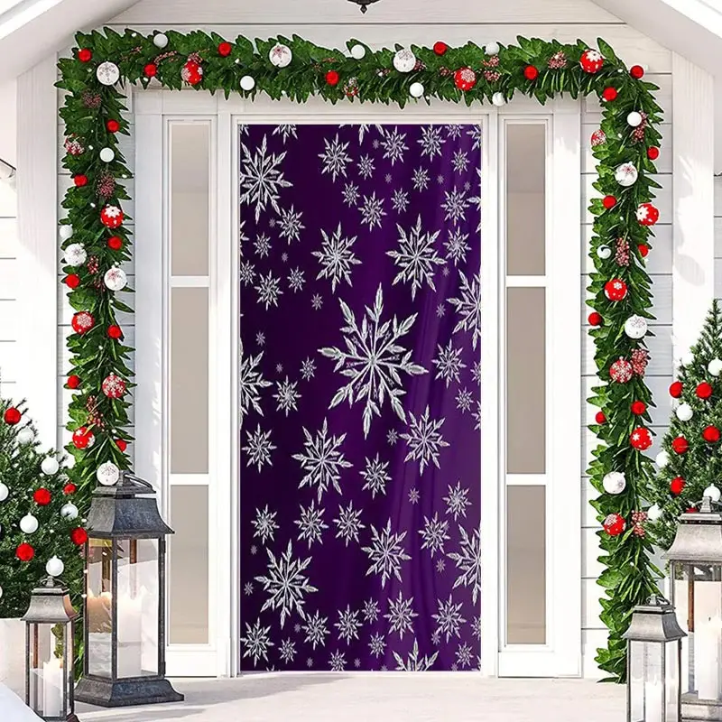 Purple White Snowflakes Simple Christmas Door Cover - Aperturee