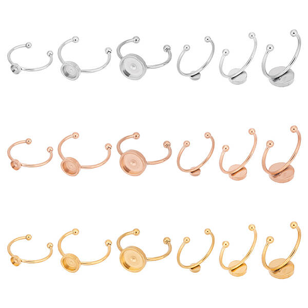 18Pcs 9 Styles 304 Stainless Steel Cuff Ring Components