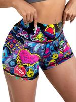 Women's Cartoon Print High Waist Shorts, Casual Comfy Breathable Skinny Shorts for Yoga Gym Workout Running, Ladies Bottoms f...