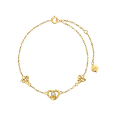 14K Gold Cubic Zirconia Heart Charm Bracelet
