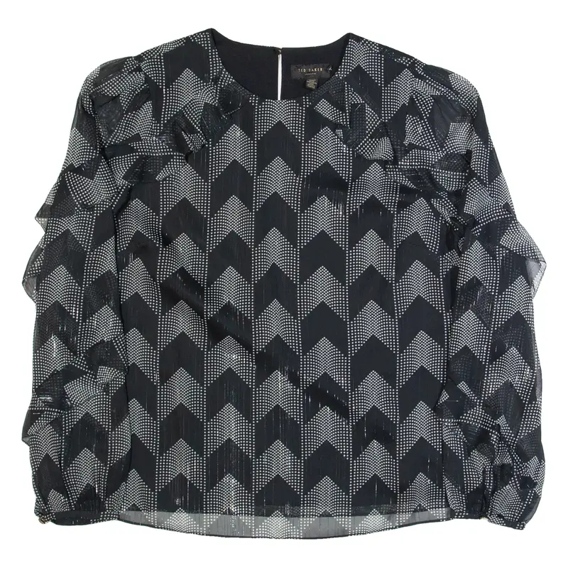 TED BAKER Womens Printed Blouse Black Long Sleeve Chevron L