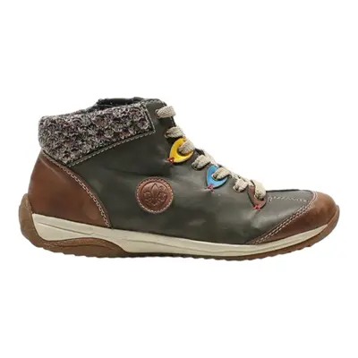 RIEKER Lace-Up Boots Green Leather Womens UK 5