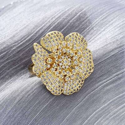 Brass Micro Pave Clear Cubic Zirconia Cuff Rings for Women