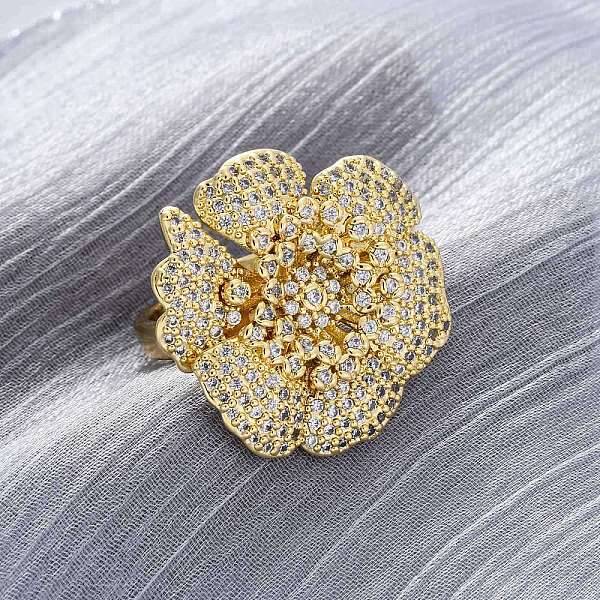 Brass Micro Pave Clear Cubic Zirconia Cuff Rings for Women