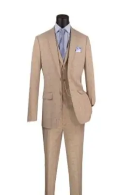 Vinci Men's 3-Piece Slim Fit Glen Plaid Suit