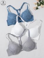 Women's Solid Color Lace Push Up Bra, Elegant Soft Comfy Breathable Buckle Front Bra, Lingerie for All Seasons