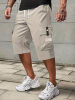 Men's Letter Print Flap Pocket Cargo Capri Pants, Regular Fit Casual Fashion Comfy Capri Pants for Summer, Men's Bottoms for ...