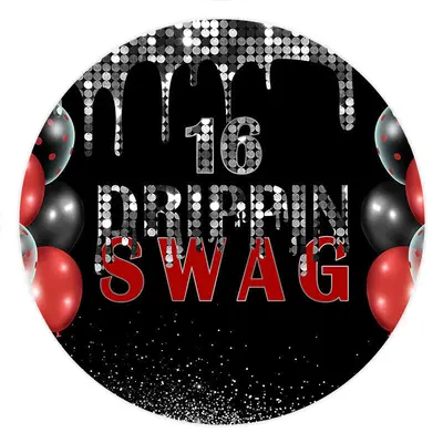 Aperturee Silver And Black Swag 16Th Round Happy Birthday Backdrop | Round Backdrop Covers | Round Birthday Backdrop | Circle...