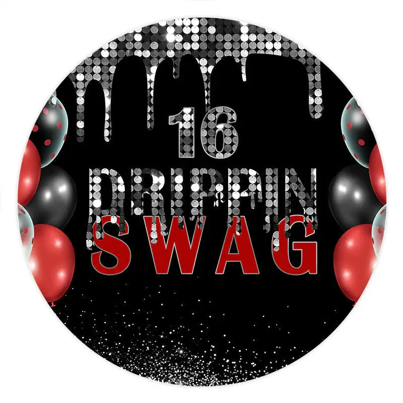 Aperturee Silver And Black Swag 16Th Round Happy Birthday Backdrop | Round Backdrop Covers | Round Birthday Backdrop | Circle...
