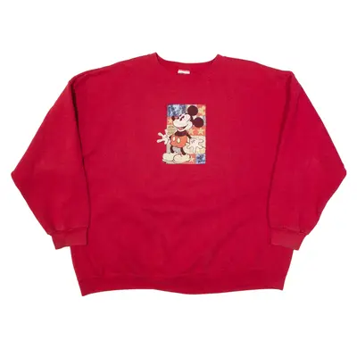 DISNEY Mickey Mouse Sweatshirt Red Mens 2XL