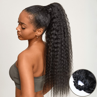 Frodio 100% Human Hair  Natural Black Boho curl Ponytail Hairstyle Extension Ponytail Wig Scrunchie Ponytail