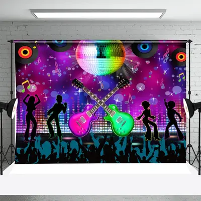 Disco Sequin Ball Music Bokeh Guitar Dance Backdrop - Aperturee