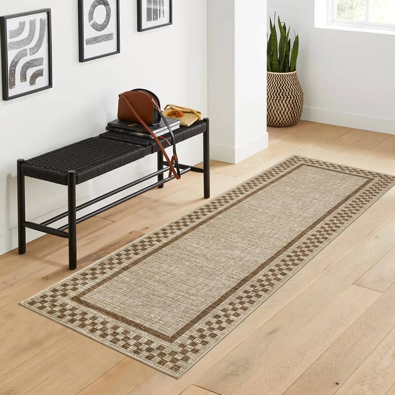 Garvee Washable Runner Rug 2x6 Checkered Non Slip Soft Low Pile Polyester Fiber TPR Backing Durable Modern Hallway Kitchen En...