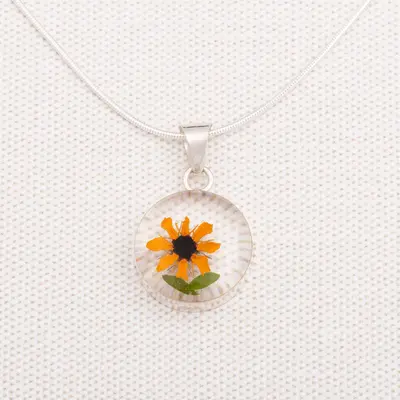 Real Sunflower & Sterling Necklace - with Sterling Cable Chain