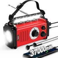 37000mWh Hand Crank Solar Radio for Emergencies: AM/FM/NOAA, Rechargeable Battery, USB Charger, SOS Alarm, Flashlight & Readi...