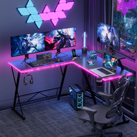 Mr IRONSTONE L Shaped Gaming Desk with Led Lights Corner Computer Desk with Carbon Fiber Surface, Home Office Desks Writing W...
