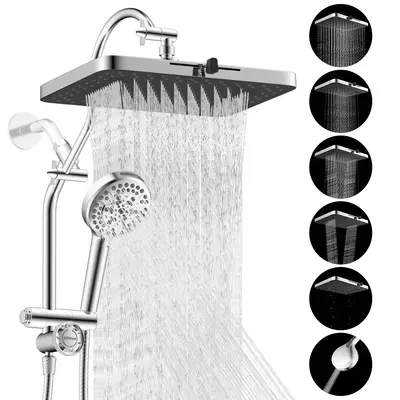 Hibbent Upgraded 13'' Shower Head Combo, High Pressure 5 Spray Rainfall Showerhead, 10 Spray Mode Handheld, All Metal Easy Re...