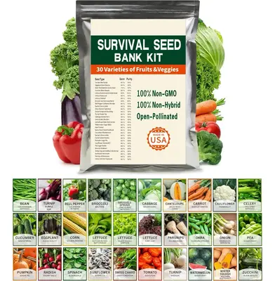 Survival Vegetable Seeds Garden Kit Over 15,000 Seeds Non-GMO and Heirloom 30 Varieties Seeds for Planting Vegetables One pac...