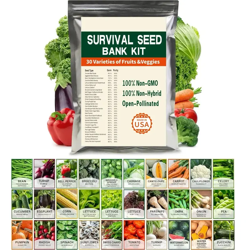 Survival Vegetable Seeds Garden Kit Over 15,000 Seeds Non-GMO and Heirloom 30 Varieties Seeds for Planting Vegetables One pac...
