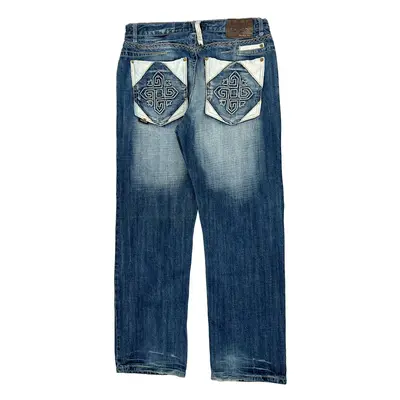 Hip Hop Akademiks Embroidered Jeans - 34W 33L Blue Cotton Blend