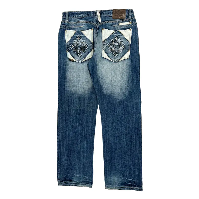 Hip Hop Akademiks Embroidered Jeans - 34W 33L Blue Cotton Blend