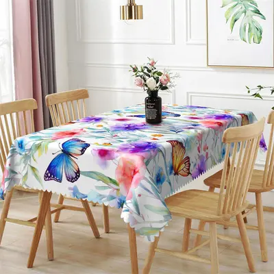 Bright Colored Floral Butterfly Rectangle Tablecloth - Aperturee
