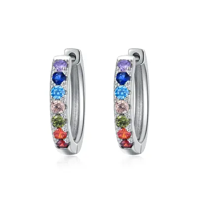 Sterling Silver Cubic Zirconia Chakras Hoop Earrings