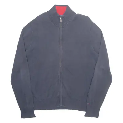 TOMMY HILFIGER Mens Cardigan Blue High Neck Tight Knit XL