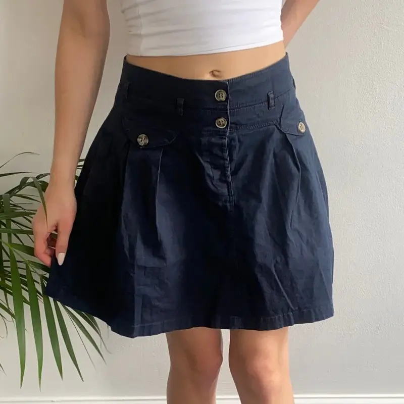 Imperial Skirt - 30W UK 10 Navy Cotton Blend