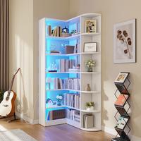 YITAHOME 6 Tier Corner Bookshelf with LED Light, White Bookshelf L-Shaped Bookcase Storage Display Shelf for Home Office, Liv...