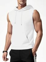 Men's Solid Color Drawstring Hooded Tank Top, Regular Fit Casual Fashion Breathable Comfortable Breathable Kangaroo Pocket De...