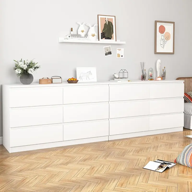 Spaco White Modern 6-Drawer Dresser for Bedroom - Wide Wood Storage Chest with Deep Drawers, Large Bedroom Organizer Furnitur...