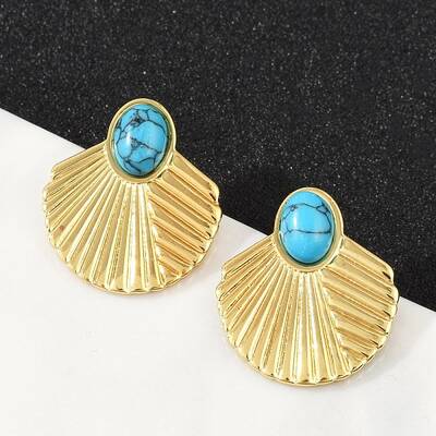 Fan 304 Stainless Steel Synthetic Turquoise Stud Earrings for Women