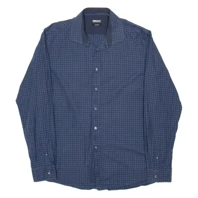DKNY Mens Shirt Blue Plaid Long Sleeve XL