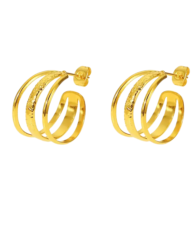 18K Gold Hoop Earrings - 3 in 1 C