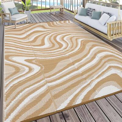 Garvee Outdoor Waterproof Porch Rug 8x10 Polypropylene Reversible UV Resistant Non-Slip Lightweight Camping Picnic Deck Mat