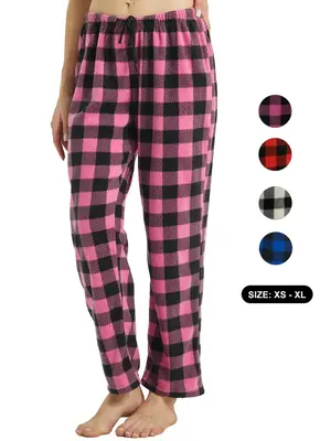 Women's Plaid Pyjama Bottoms Fleece Checked Pjs Pants Soft Drawstring Lounge Sleepwear for Ladies Women Sleep Bottoms for Fal...