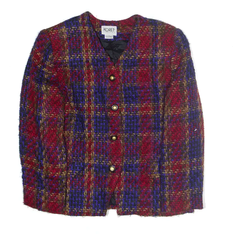 KORET PETITES Wool Blend Blazer Jacket Red Check Womens S