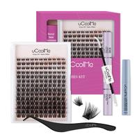 uCoolMe Lashes Secret D Curl 0.05mm 154 PCS Lash Clusters Kit with Bond and Seal Tweezer 8-18mm Mix Home DIY Waterproof Long-...