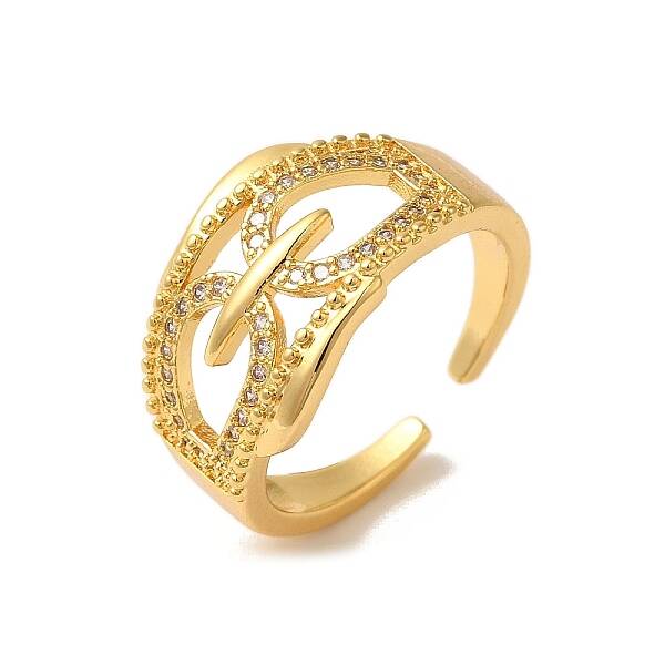 Rack Plating Brass Micro Pave Clear Cubic Zirconia Cuff Rings for Women
