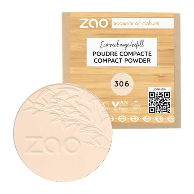 Zao Make Up Compact Powder Refill, 306 Porcelain (9 G)