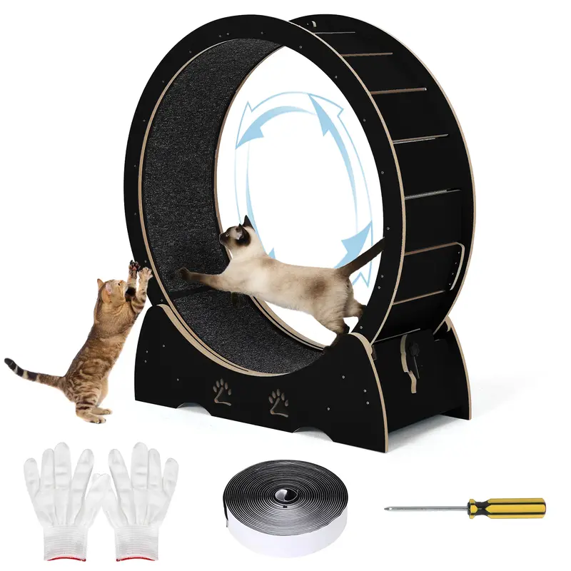 Garvee Large Wooden Cat Exercise Wheel - Quiet Indoor Cat Treadmill with Removable Carpeted Exercise Wheel - Paw Safe Sturdy ...