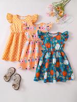 Toddler Girl's Polka Dot & Floral Print Dress, Casual Cute Cap Sleeve A Line Dress for Summer, Kids Clothes for Daily Wear, F...