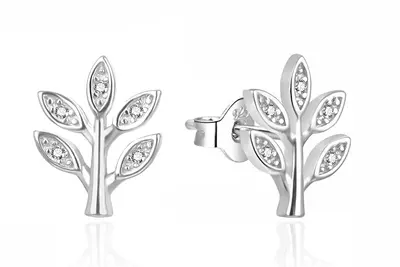 Agato Silver twig earrings with zirconia AGT-E103PW