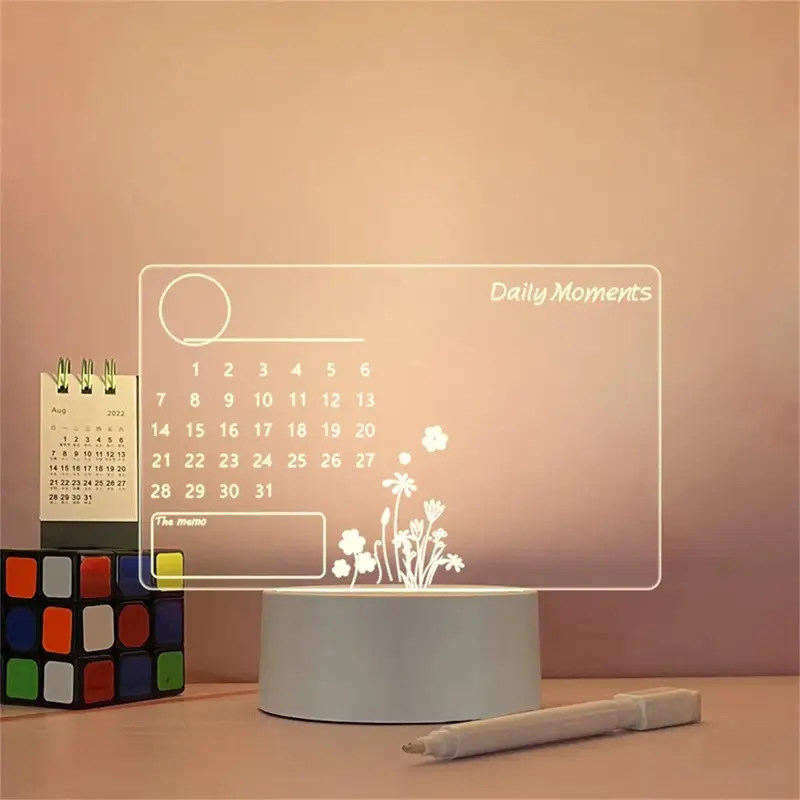 Acrylic Message Board With Night Light, 1 Count 1 Count USB Powered Desktop Calendar/Blank Message Board & Pen, Home & Office...