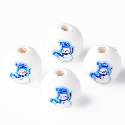 Painted Natural Wood Round Beads
